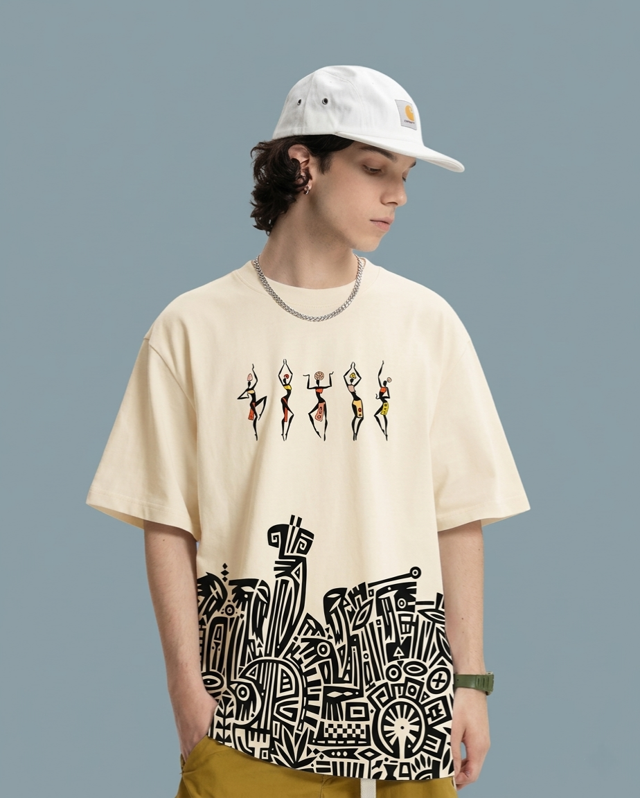 Tribal dance oversized classic off-white t-shirt