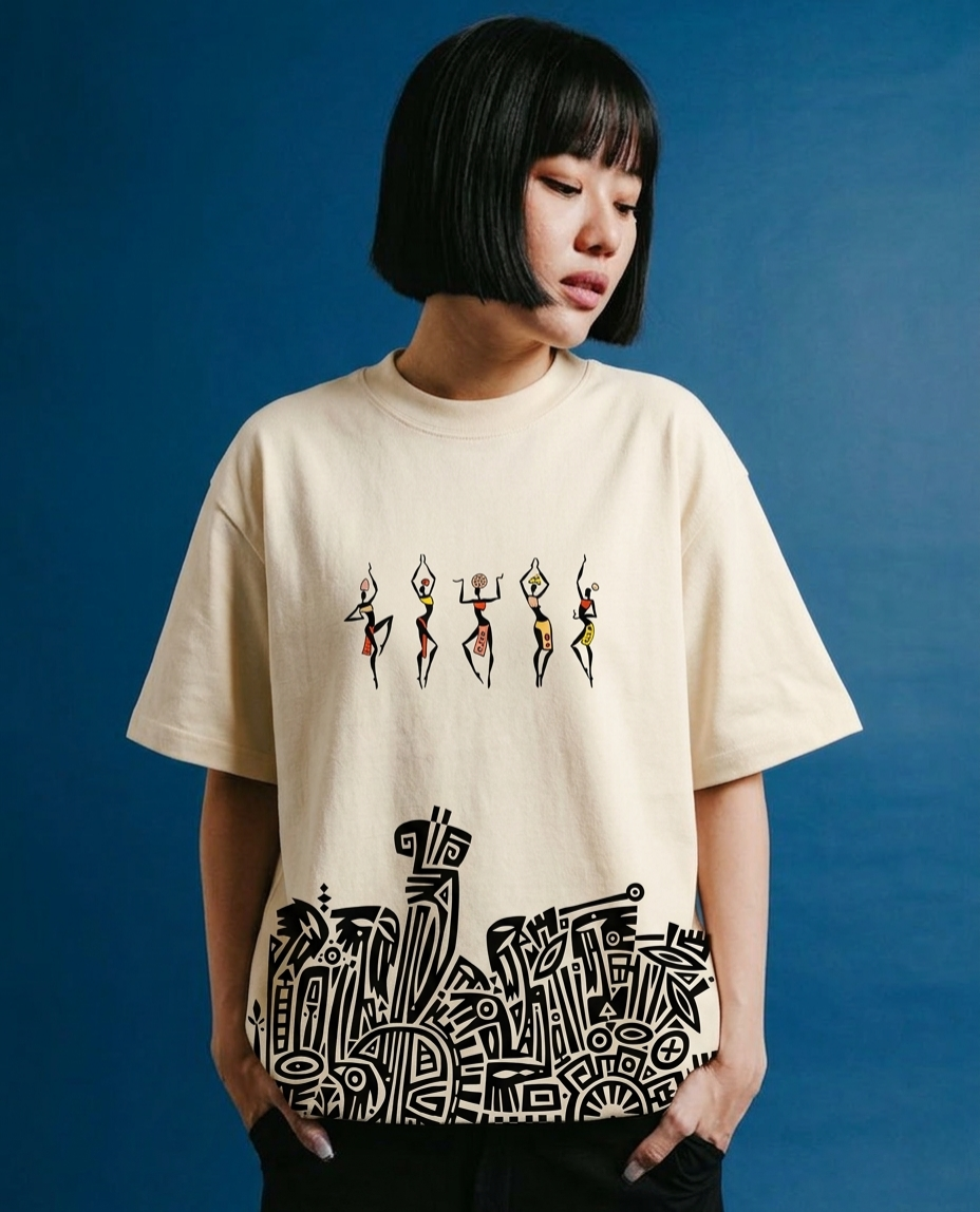 Tribal dance oversized classic off-white t-shirt