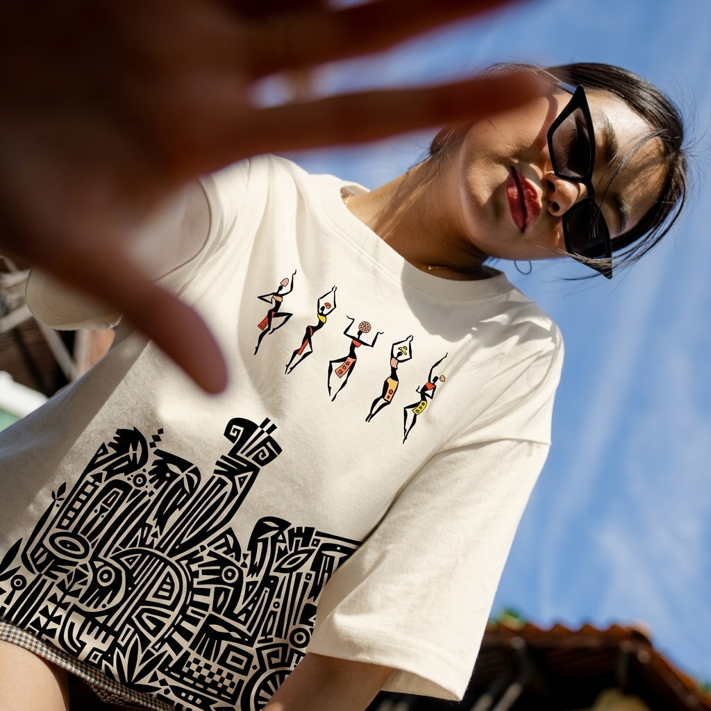 Tribal dance oversized classic off-white t-shirt