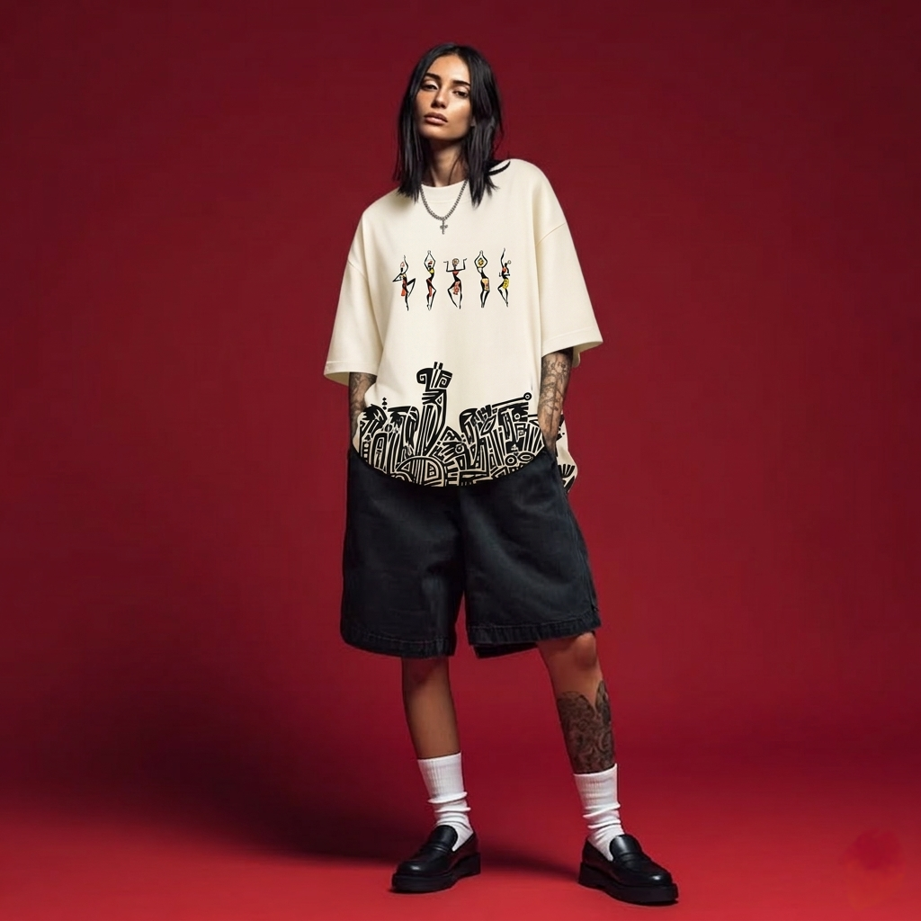 Tribal dance oversized classic off-white t-shirt