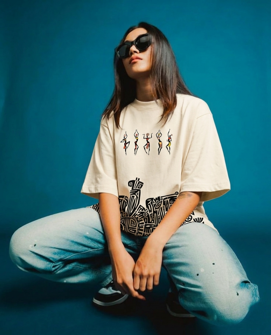Tribal dance oversized classic off-white t-shirt