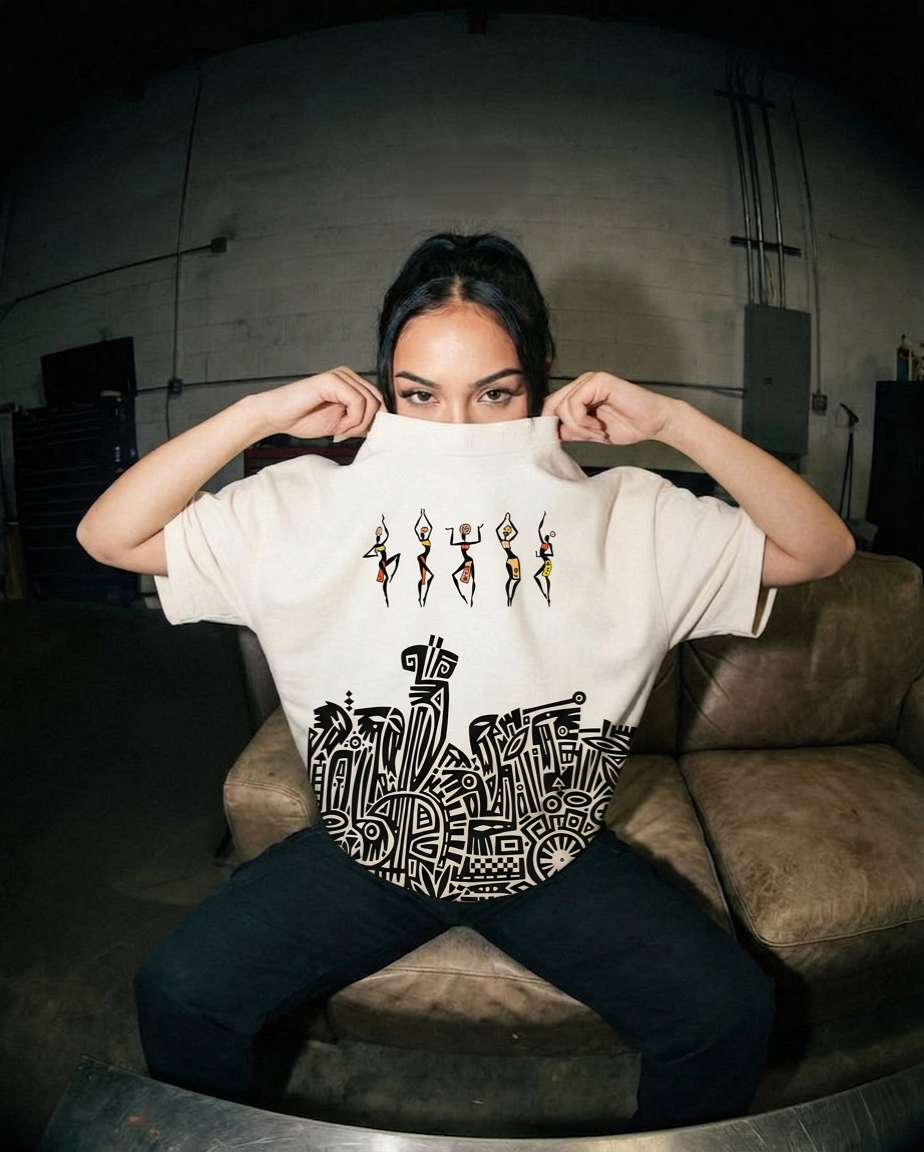 Tribal dance oversized classic off-white t-shirt