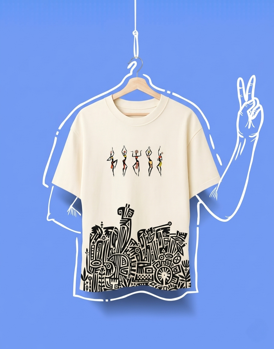 Tribal dance oversized classic off-white t-shirt