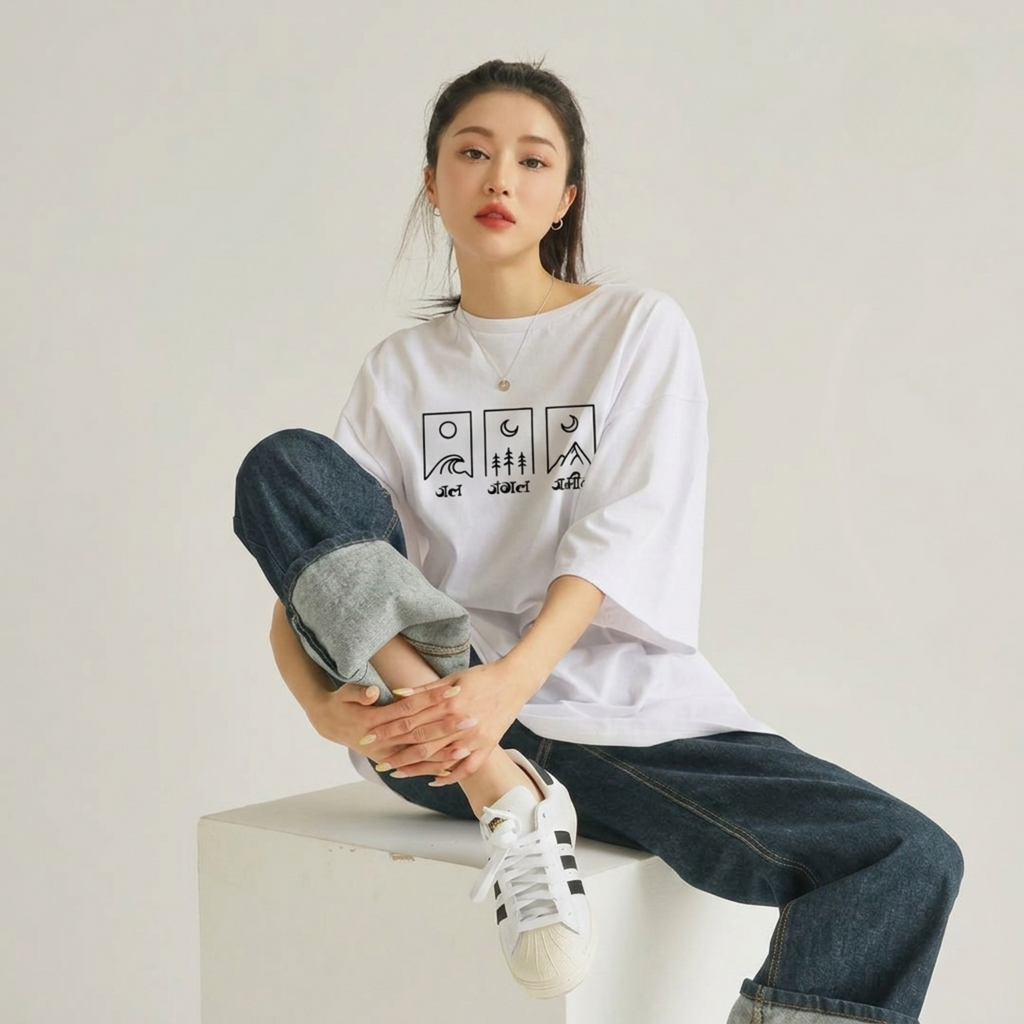 Adivibe J3 Oversized Classic white T-Shirt
